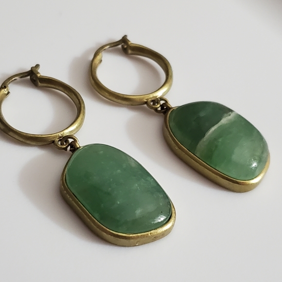 Jade hoop earrings natural stone gold bronze banana Republic? Vtg ? Exc conditio - Picture 2 of 16